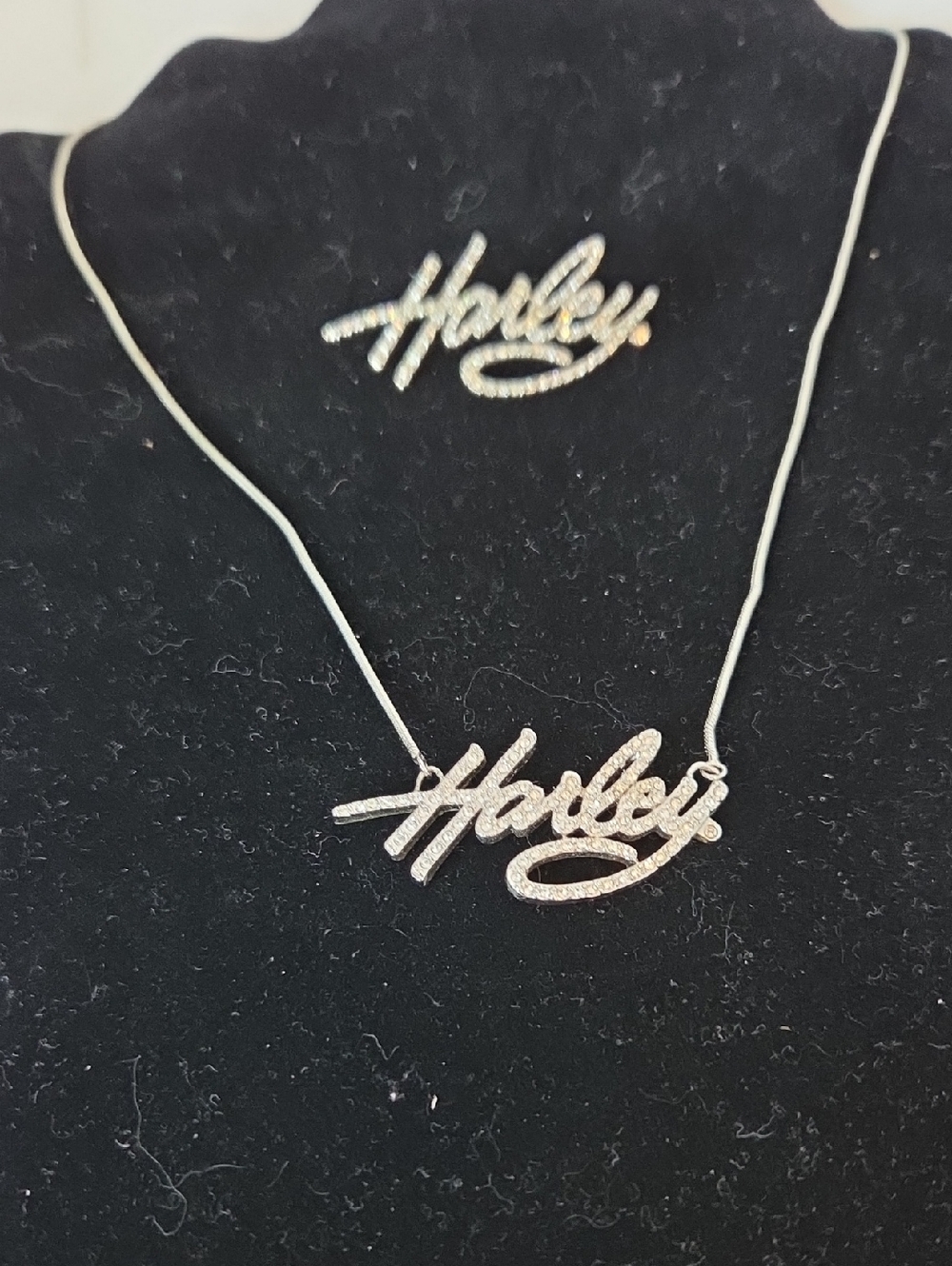 Harley-Davidson Silver Script Name Necklace And Matching Pin